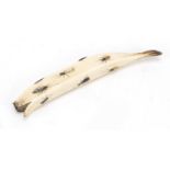 Japanese Shibayama ivory banana inlaid with insects, carved with character marks, 16.5cm in length