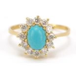 18ct gold turquoise and clear stone ring, size S, 2.9g