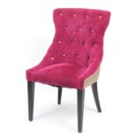 Pink and beige button back bedroom chair, raised on square tapering legs, 94cm high