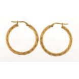 Pair of 9ct gold hoop earrings, 3cm in diameter, 2.8g