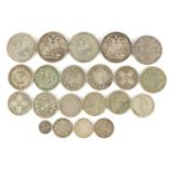 George III and later British coinage predominantly silver, including five crowns, half crowns and