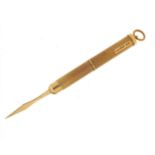 William H Manton, 9ct gold propelling toothpick with engine turned decoration, Birmingham 1986, 7.