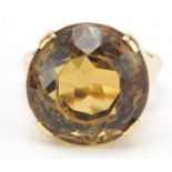 Large 9ct gold citrine ring, size M, 7.6g