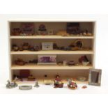 Hand built wooden dolls house diorama of toys, 34cm H x 44cm W x 12cm D