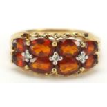 9ct gold orange stone and diamond ring, size O, 3.2g