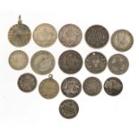 19th century world coinage including Queen Victoria 1862 1/4 Indian rupee, 30.3g
