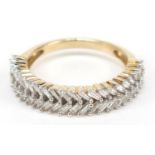 9ct gold baguette cut diamond half eternity ring, approximately one carat in total, size L, 3.3g
