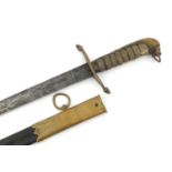 19th century British military naval dirk with wire bound shagreen grip, engraved steel blade and