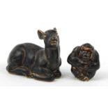 Knud Kyhn for Royal Copenhagen, two Danish stoneware animals having brown glazes, comprising a