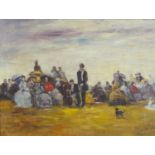 Figures on a beach, French Impressionist oil on board, framed, 49.5cm x 36.5cm excluding the frame