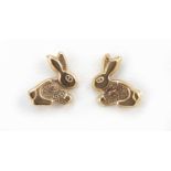 Pair of 9ct gold rabbit earrings, 7mm high, 0.1g
