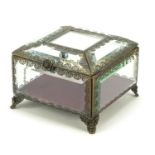 Ornate French style metal mounted jewel casket with bevelled glass, 12cm H x 16.5cm W x 17cm D