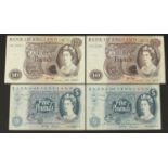 Four Bank of England G B Page notes comprising two ten pound notes and two five pound notes