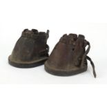Pair of Victorian leather horse lawn mowing shoes, each 13cm high