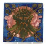 Carter & Co, early Poole Pottery nautical tile hand painted with Neptune, impressed Carter & Co