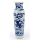 Large Chinese blue and white porcelain vase hand painted with figures playing in a palace setting