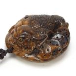 Chinese amber pendant carved with a mythical animal, the pendant 5cm high