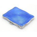 Henry Matthews, Art Deco silver and blue guilloche enamel cigarette case, Birmingham 1929, 8.5cm