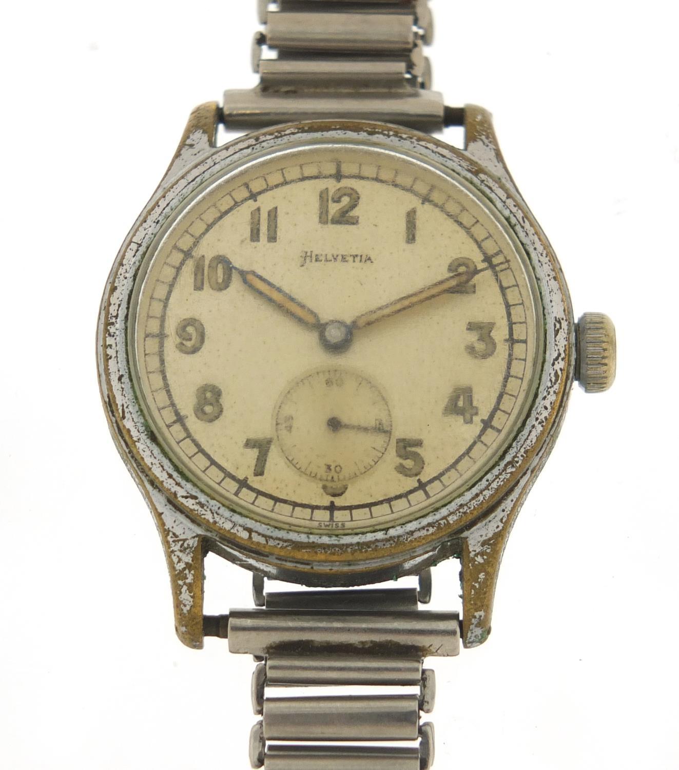 Helvetia, vintage gentlemen's manual wristwatch with military dial, 33.5mm in diameter