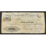 19th century Dartmouth General Bank one pound note, no 61414, dated 1923