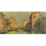 Martelli - Venetian canal with gondolas and bridge, Italian school oil on canvas, mounted and