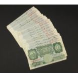Eighteen Bank of England P S Beale one pound notes, various serial numbers