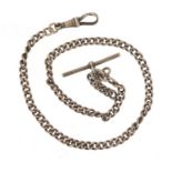 Silver watch chain with T bar, 32cm in length, 14.8g
