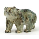 Knud Kyhn for Royal Copenhagen, large Danish stoneware bear having a mottled glaze, numbered