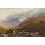 Charles Thomas - Figures on horseback before mountains, 19th century oil on canvas, mounted and