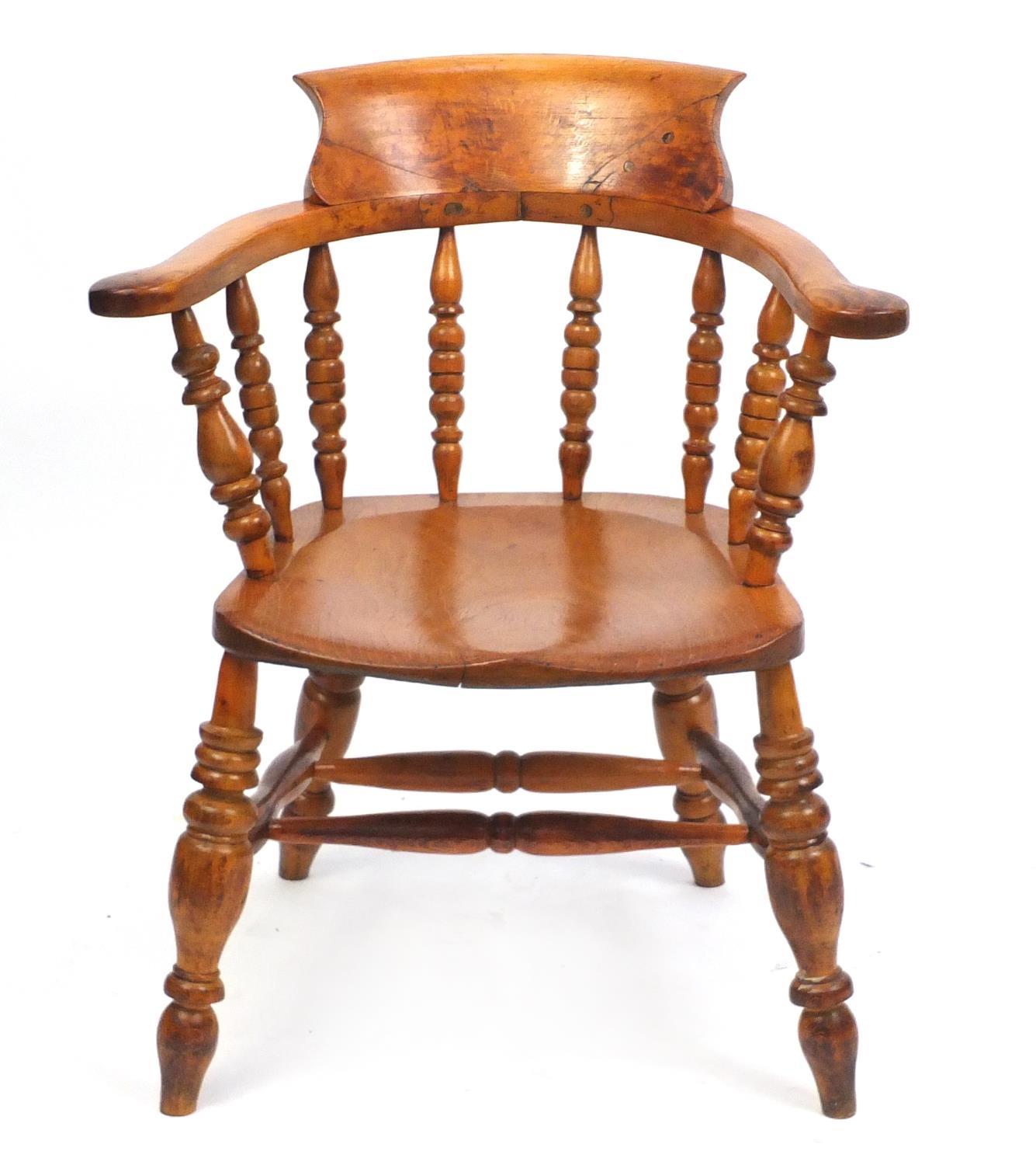 Great Northern Railway smoker's bow chair impressed GNR to the underside, 79.5cm high PROVENANCE: - Image 2 of 4