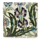 William de Morgan for Sands End, Arts & Crafts pottery tile hand painted with stylised flowers,