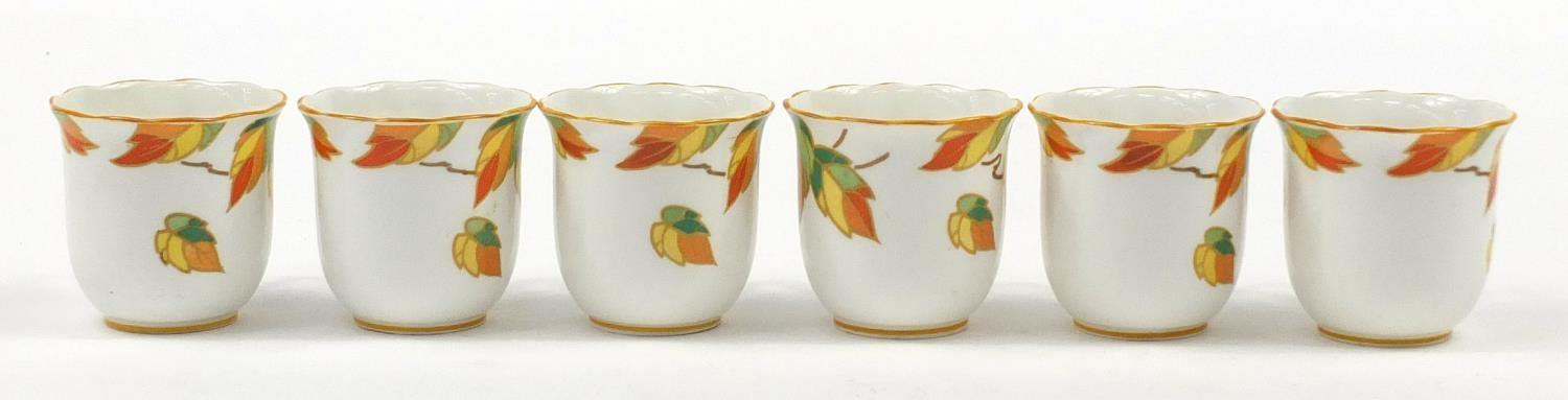 Foley china, set of six Art Deco Autumn leaf cups and saucers, each saucer 12cm in diameter - Image 11 of 18