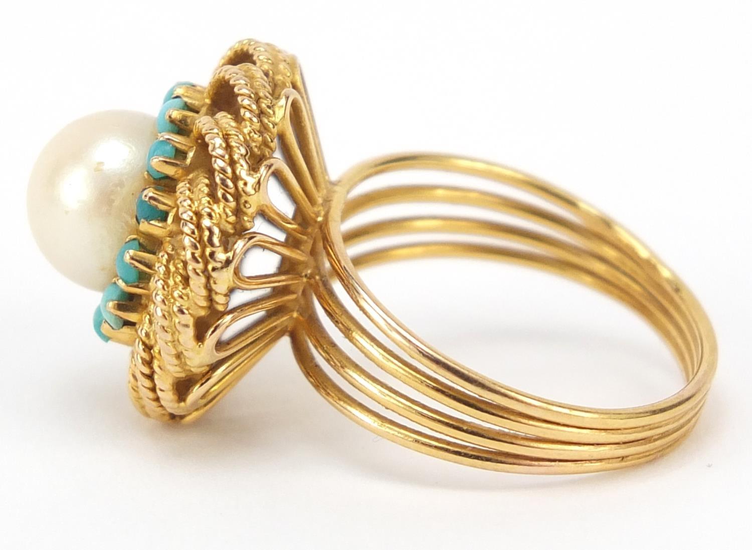 Continental gold, pearl and turquoise ring, (tests as 18ct gold) size M, 6.4g - Image 2 of 3