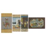 Consorts and lovers, four Indian Mughal school gouaches with calligraphy, each mounted, framed and