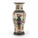 Chinese porcelain crackle glaze vase hand painted with lucky objects, character marks to the base,