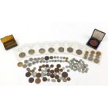 Antique and later British and world coinage, some silver including seven commemorative five pound