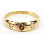 Victorian 18ct gold garnet and diamond ring, Birmingham 1985, size M, 2.4g