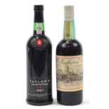 Bottle of Taylor's 1987 vintage port and a bottle of Sercial Dry Madeira wine