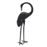 Floor standing patinated bronze stork, 83.5cm high
