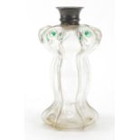 Stuart & Sons for Liberty & Co, Arts & Crafts peacock eye glass decanter with silver collar, Corke