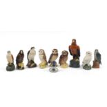 Nine Beswick Whyte & McKay bird decanters, some with contents including golden eagle and a Wade