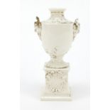 Nymphemburg porcelain urn vase with devil handles and remnants of gilding numbered 734/1, 14.5cm