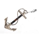 Unmarked silver and agate anchor brooch, 7.5cm high, 13.6g