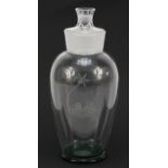 Orrefors, Swedish Art Deco glass cocktail shaker etched with a figure sunbathing, 23.5cm high