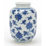 Chinese blue and white porcelain vase hand painted with flower heads amongst scrolling foliage,