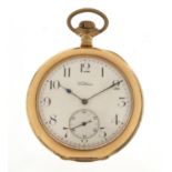 Waltham Mass, gentlemen's gold plated open face pocket watch with subsidiary dial, the movement