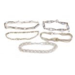 Five silver bracelets, one set with moonstones, 56.0g