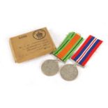 Two British military World War II medals with box of issue inscribed D W Stanbridge