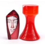 Swedish glass face paperweight and a Modernist jug, the largest 21.5cm high
