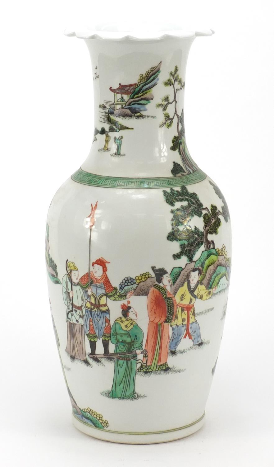 Large Chinese porcelain vase hand painted in the famille verte palette with an Emperor and